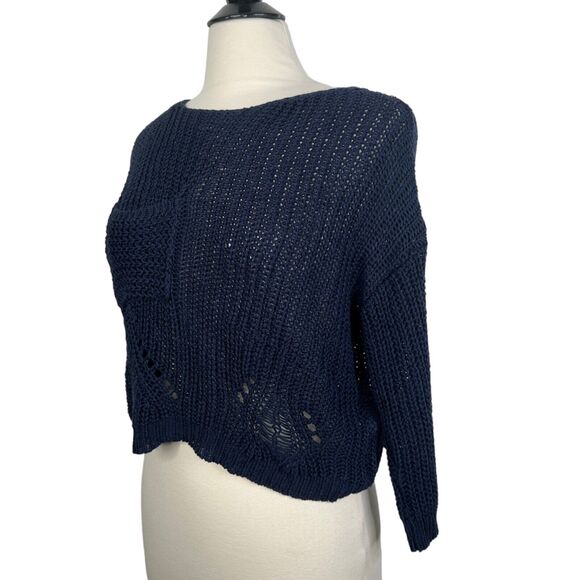 Isabel Marant Etoile Navy Blue Open Crochet Knit Distressed Sweater Top Size 2 - Picture 1 of 11